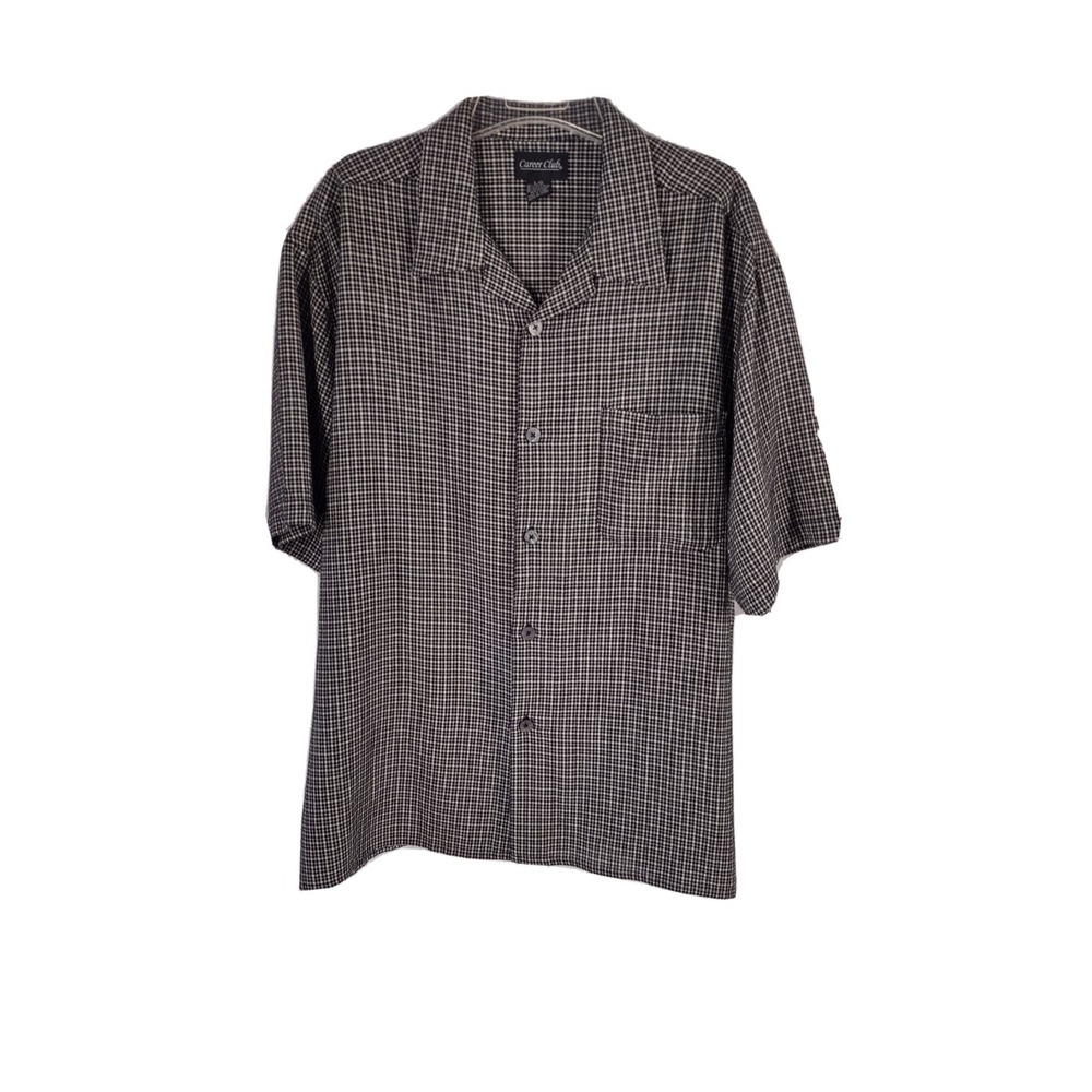 Career Club Shirt‎ Men's Large Retro Y2K Norm Core Black White Plaid Button Up